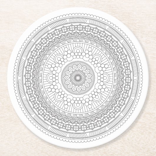 Zwart-wit Mandala v3 Ronde Kartonnen Onderzetter (Voorkant)