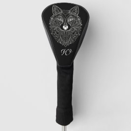 Zwart & Wit Mandala Wolf Hoofd Monogram Initiaal Golfheadcover