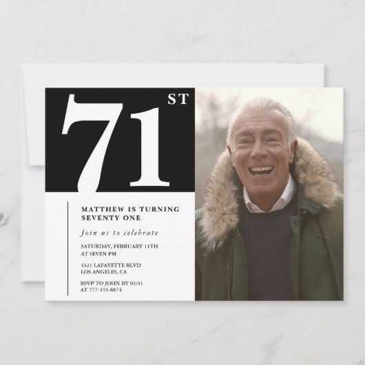 Zwart-wit mannen 71e verjaardag kaart (Voorkant)