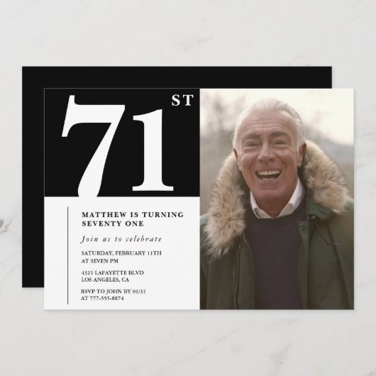 Zwart-wit Mannen 71ste verjaardag Kaart (Voorkant / Achterkant)