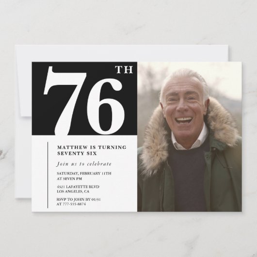 Zwart-wit mannen 76e verjaardag kaart (Voorkant)