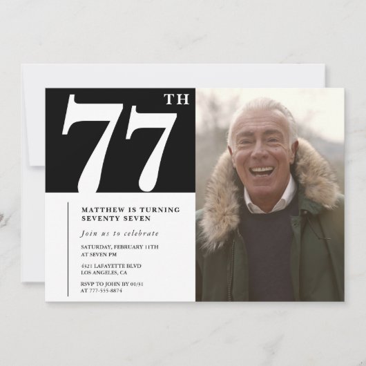 Zwart-wit Mannen 77ste verjaardag Kaart (Voorkant)