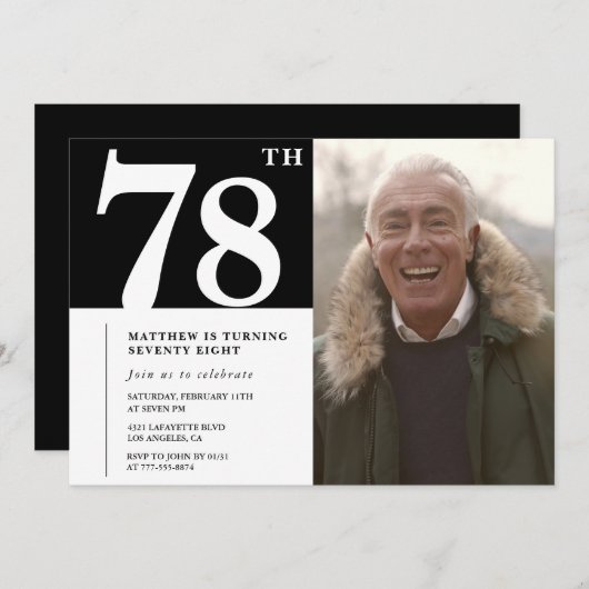 Zwart-wit Mannen 78ste verjaardag Kaart (Voorkant / Achterkant)