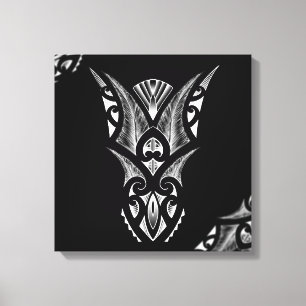Zwart-wit Maori-tattoo met veren Canvas Afdruk
