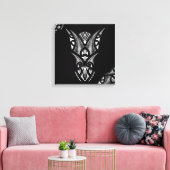 Zwart/wit Maori tattoo ontwerp met veren Canvas Afdruk (Insitu (Woonkamer))