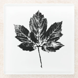 Zwart-wit Maple Leaf Print Glazen Onderzetter