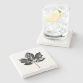 Zwart-wit Maple Leaf Print Stenen Onderzetter (Zijkant)