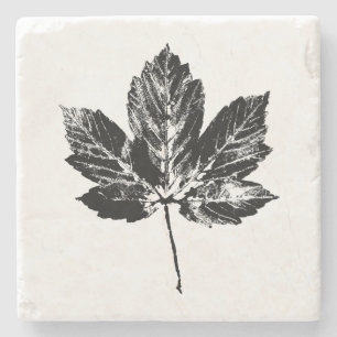 Zwart-wit Maple Leaf Print Stenen Onderzetter