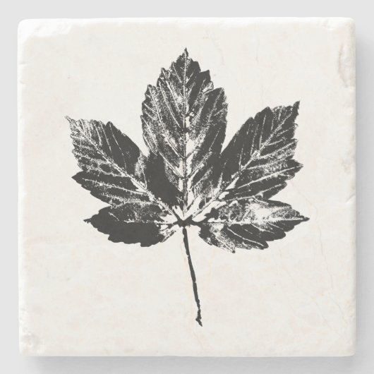 Zwart-wit Maple Leaf Print Stenen Onderzetter (Voorkant)