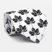 Zwart-wit Maple Leaf Print Stropdas (Opgerold)