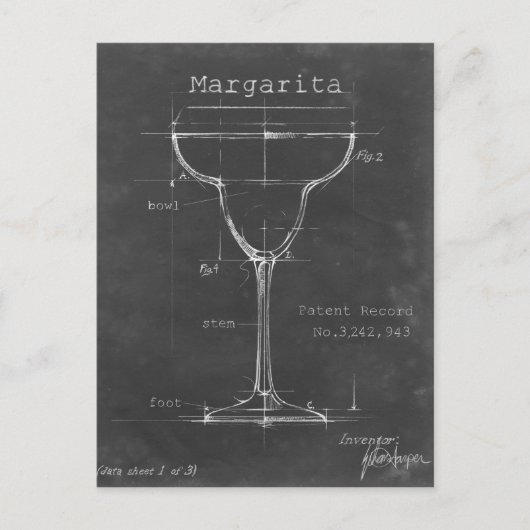 Zwart-wit Margarita Glass Blueprint Briefkaart (Voorkant)