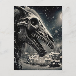 Zwart-wit Mari Lwyd Skelet Kerstmis Briefkaart