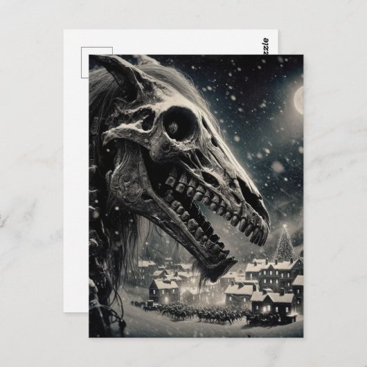 Zwart-wit Mari Lwyd Skelet Kerstmis Briefkaart (Voorkant / Achterkant)