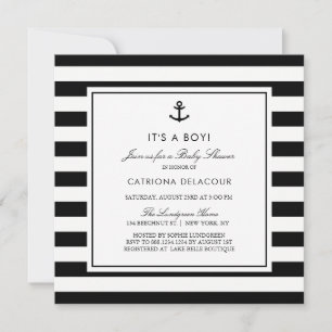 Zwart-wit maritiem 'Het is een jongen' baby shower Kaart