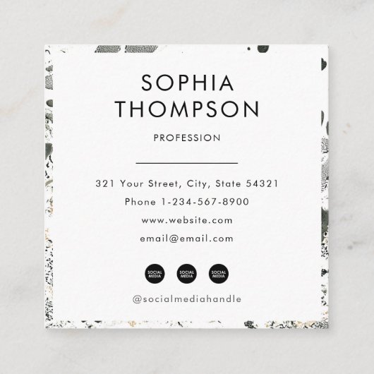 Zwart-wit marmer Abstracte QR-code Social Media Vierkante Visitekaartje (Achterkant)