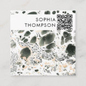 Zwart-wit marmer Abstracte QR-code Social Media Vierkante Visitekaartje (Voorkant)