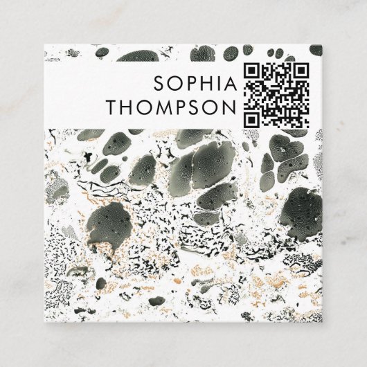 Zwart-wit marmer Abstracte QR-code Social Media Vierkante Visitekaartje (Voorkant)