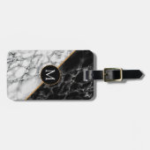 Zwart Wit Marmer Bagagelabel met Custom Letter (Voorkant horizontaal)