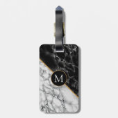Zwart Wit Marmer Bagagelabel met Custom Letter (Achterkant verticaal)