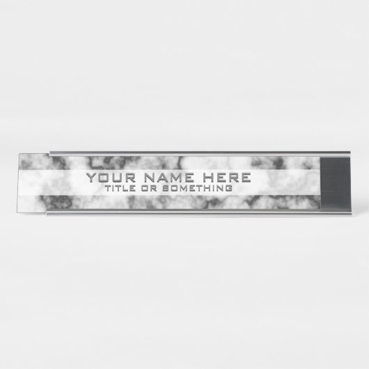 Zwart-wit marmer bureau naambordje (Voorkant)