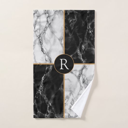 Zwart Wit Marmer Custom Letter Badhanddoek Set Bad Handdoek (Handdoek)
