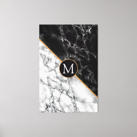 Zwart Wit Marmer Custom Letter Canvas Print (Voorkant)