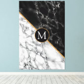 Zwart Wit Marmer Custom Letter Canvas Print (Insitu (Houten vloer))
