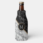 Zwart Wit Marmer Custom Letter Fles Koeler (Fles Voorkant)