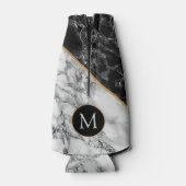 Zwart Wit Marmer Custom Letter Fles Koeler (Achterkant)