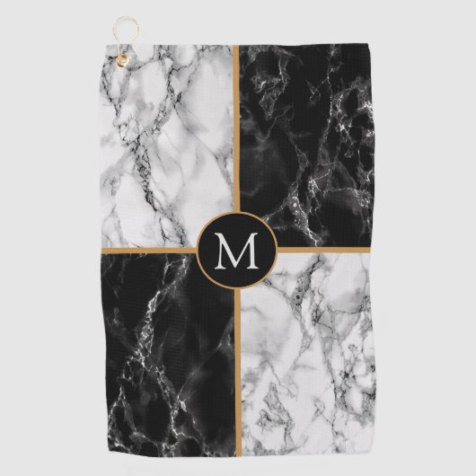Zwart Wit Marmer Custom Letter Golf Handdoek (Voorkant)