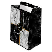 Zwart Wit Marmer Custom Uw Brief Gift Bag Medium Cadeauzakje (Achterkant Gekanteld)