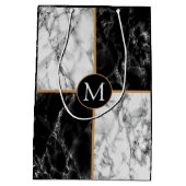Zwart Wit Marmer Custom Uw Brief Gift Bag Medium Cadeauzakje (Achterkant)