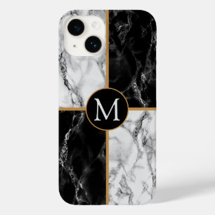 Zwart Wit Marmer Custom Uw Letter iPhone Case