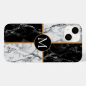 Zwart Wit Marmer Custom Uw Letter iPhone Case (Achterkant (horizontaal))