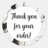 Zwart-wit marmer Dank u Ronde Sticker (Voorkant)