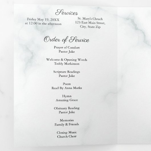 Zwart-wit marmer Elegante begrafenisdiensten Drieluik Programma (Binnenzijde eerst)