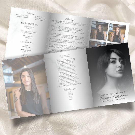 Zwart-wit marmer Elegante begrafenisdiensten Drieluik Programma