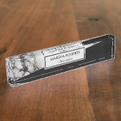 Zwart-wit marmer en driehoek naambordje (Zijkant)