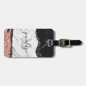 Zwart wit marmer en glitter bagagelabel (Voorkant horizontaal)