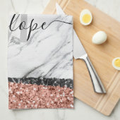 Zwart wit marmer en glitter theedoek (Quarter Fold)