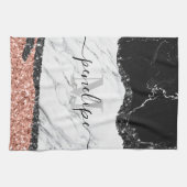 Zwart wit marmer en glitter theedoek (Horizontaal)