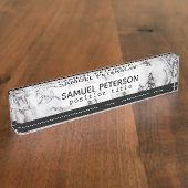 Zwart-wit marmer en zwarte strepen naambordje (Zijkant)