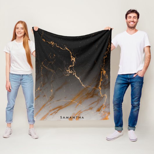 Zwart & Wit Marmer Fleece Deken (In situ)