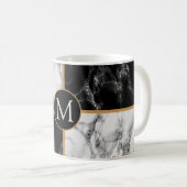Zwart wit marmer gepersonaliseerd uw letter Mok (Voorkant rechts)
