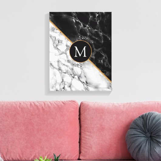 Zwart wit marmer gepersonaliseerde canvas print (Insitu (Woonkamer))
