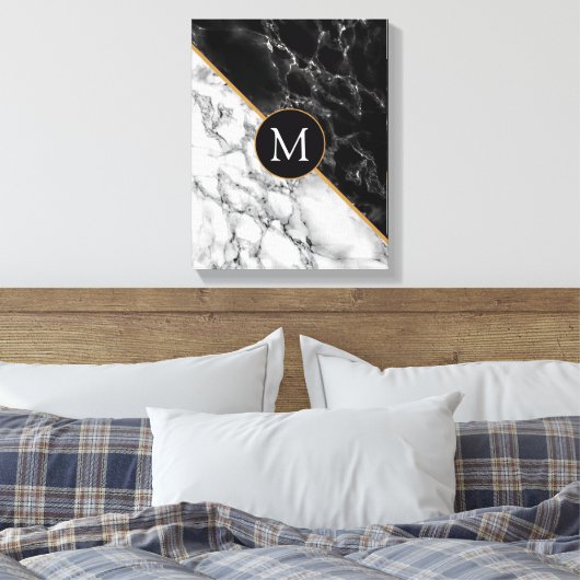 Zwart wit marmer gepersonaliseerde canvas print (Insitu (Slaapkamer))