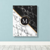 Zwart wit marmer gepersonaliseerde canvas print (Insitu (Houten vloer))