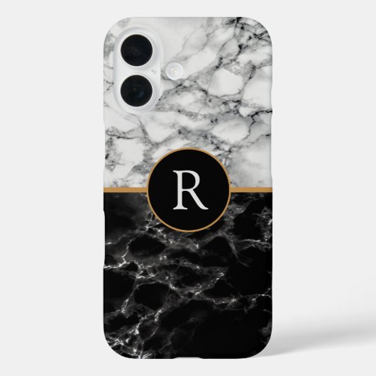 Zwart Wit Marmer Gepersonaliseerde iPhone Case (Achterkant)