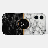 Zwart Wit Marmer Gepersonaliseerde iPhone Case (Achterkant (horizontaal))