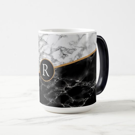 Zwart Wit Marmer Gepersonaliseerde Koffie Mok (Voorkant rechts)